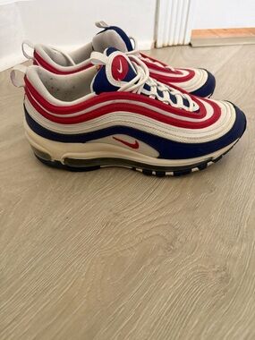 Nike Air Max 97 Sneakers in White, Red & Navy Boys 6.5 Women’s 8